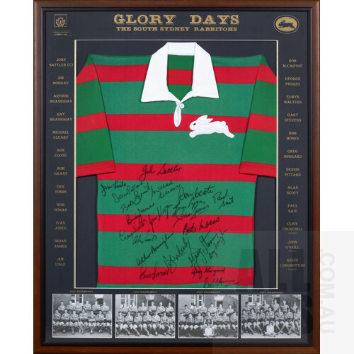'Glory Days', Limited Edition South Sydney Rabbitohs Signed Jersey and Three Team Photographs, 108 x 87 cm overall