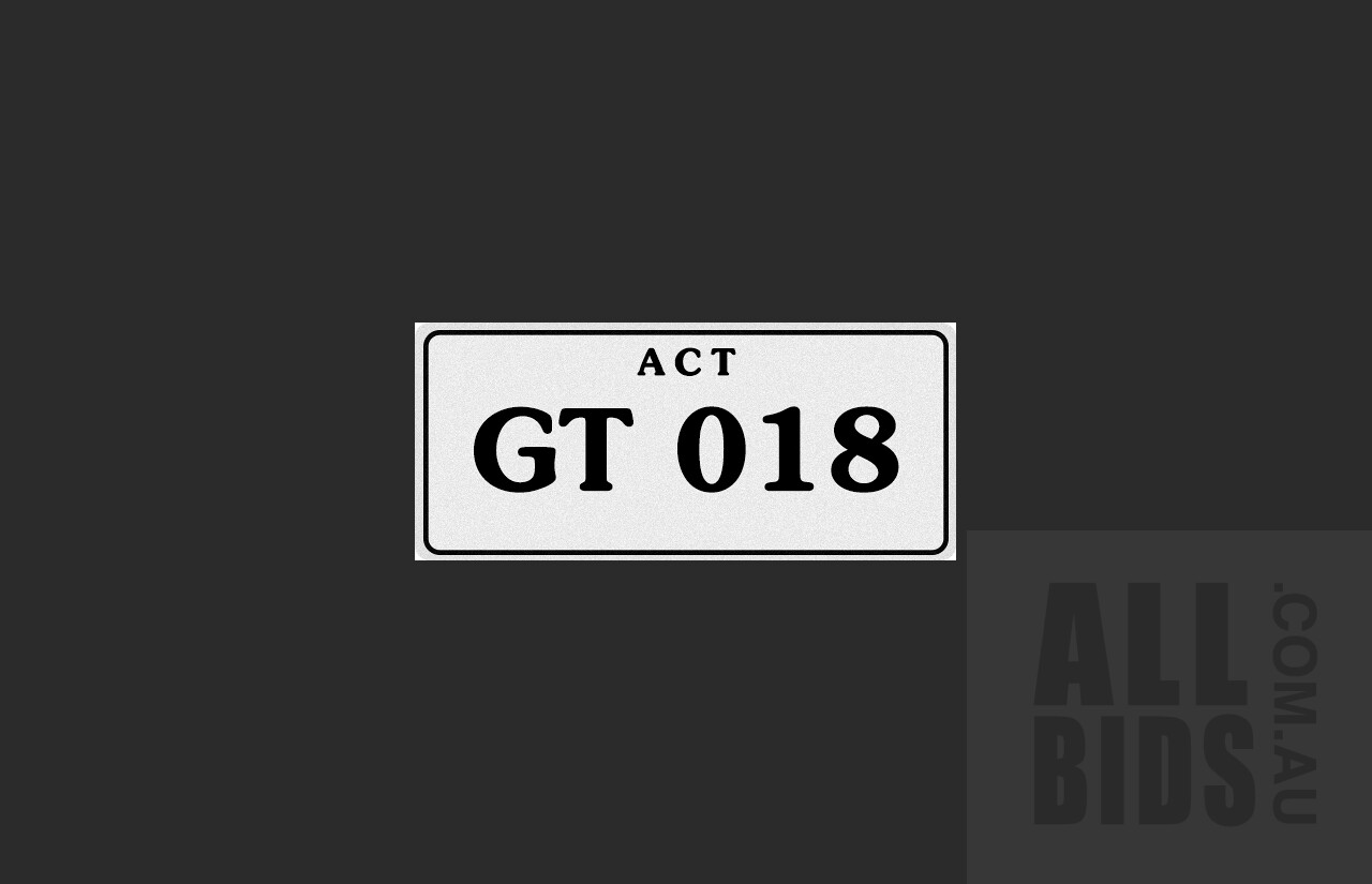 ACT Custom Number Plate - GT 018