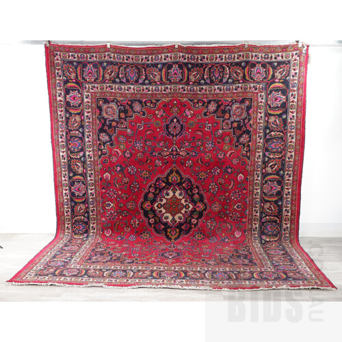 Very Large Vintage Persian Tabriz Hand Knotted Wool Carpet
