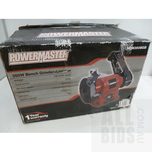 Power Master 350 Watt Electric Bench Grinder and Linisher - New