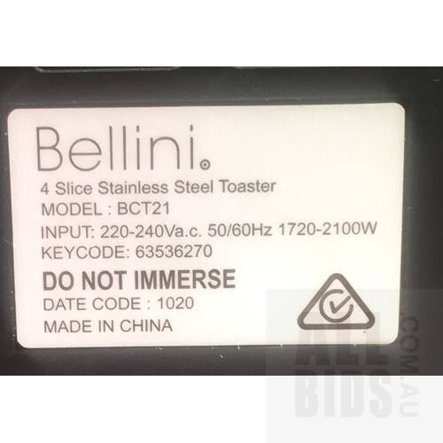 Bellini BCT21 4 Slice Stainless Steel Toaster - Lot Of Two