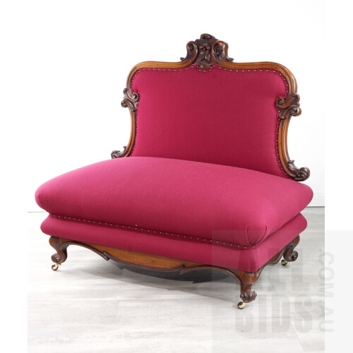 Good Victorian Mahogany Lounge with Vibrant Crimson Fabric Upholstery, Circa 1880, Second of Two