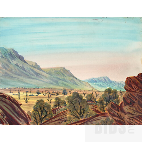 Thomas Stephens Yamankara, Petermann Ranges, Watercolour on Crescent Board, 19.5 x 25 cm
