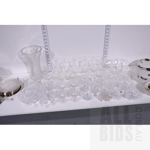 Extensive Cut Crystal Collection, Including Brandy Balloons, Comports, Tall Vase and More