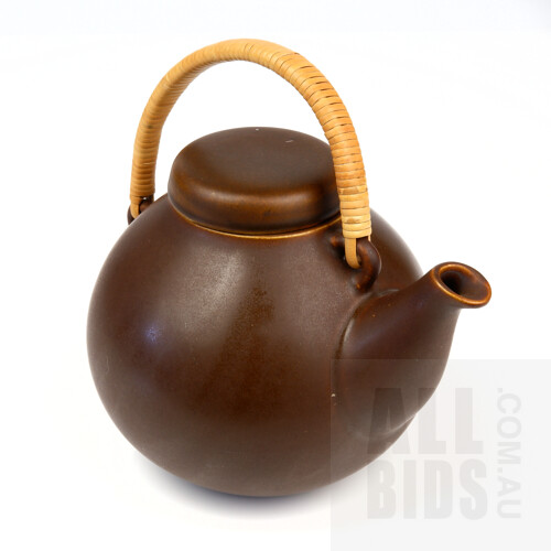 Ulla Procope Tan Stoneware and Cane Teapot for Arabia Finland