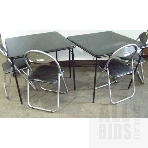 Two Folding Card Tables and Four Folding Chairs