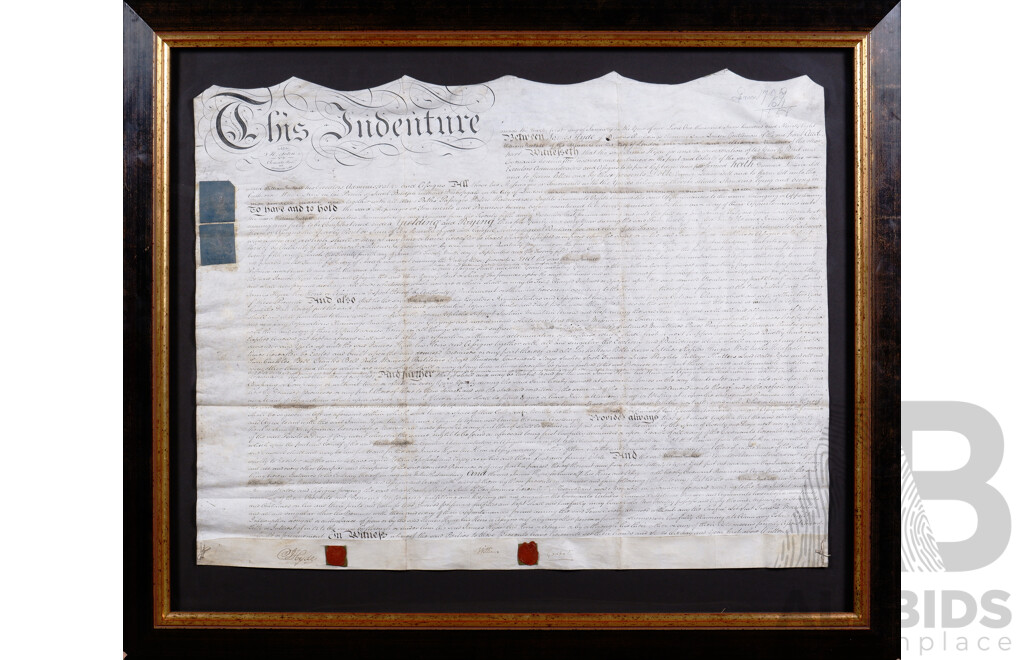 Framed Indenture on Parchment with Wax Seals Dated 31 January 1798 Hyde and Goodall
