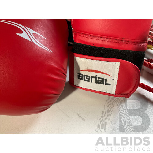 Set of Three Pairs of Boxing Gloves - Aerial, Crane and Jim Bradley - Alongside Two Jump Ropes