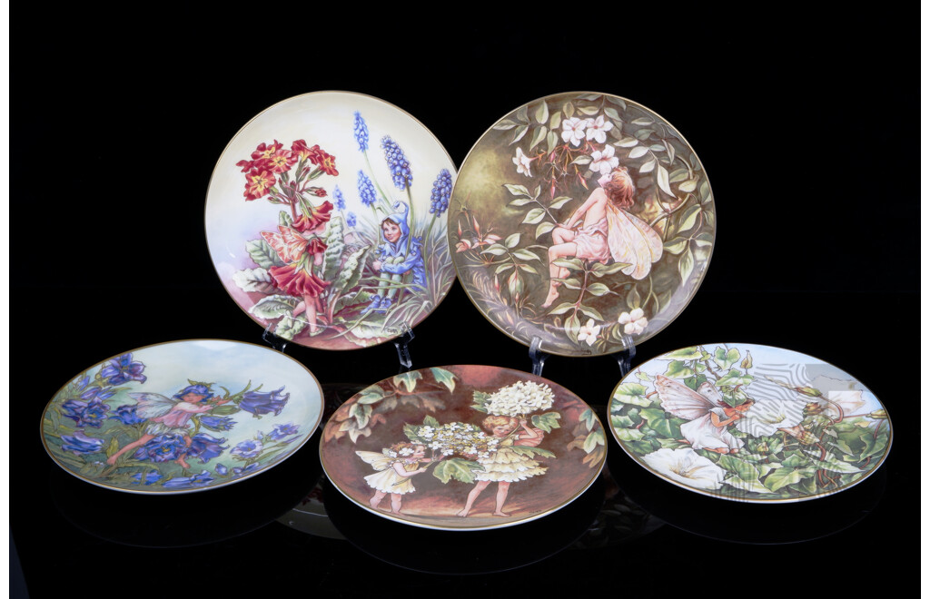 Collection Flower Fairy Plates Comprising Four Border Fine Bone China Examples and One Heinrich Villeroy & Boch Example