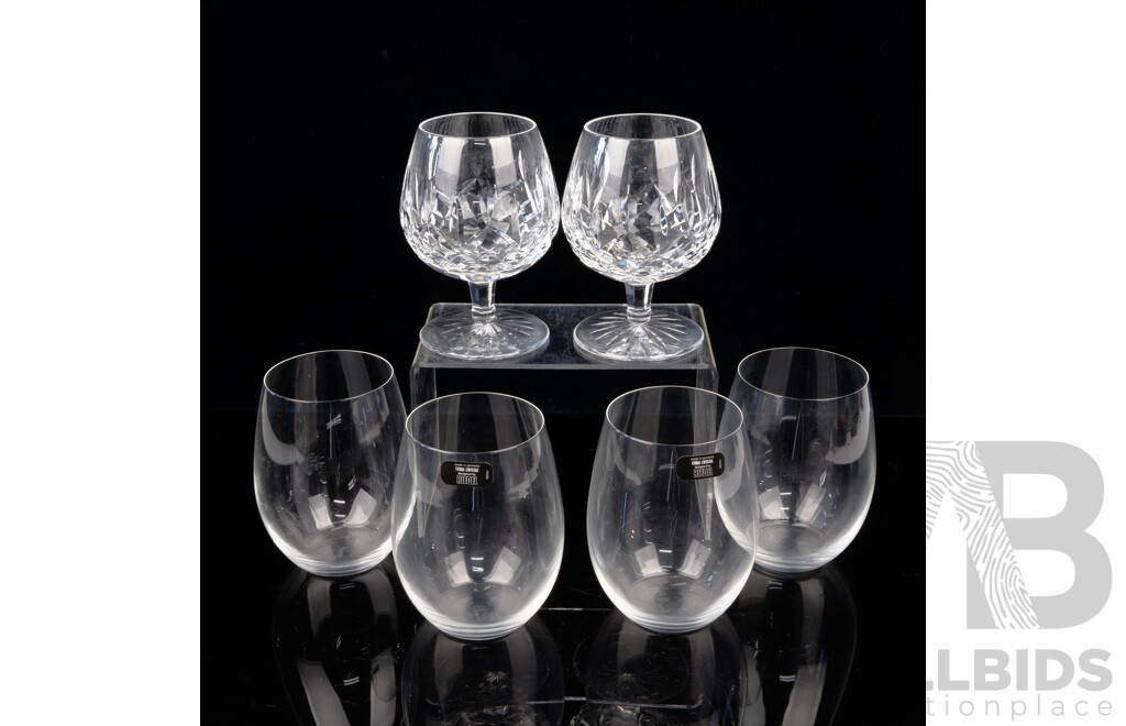 Pair Waterford Crystal Brandy Balloons Along with Four Reidel Crystal Glasses