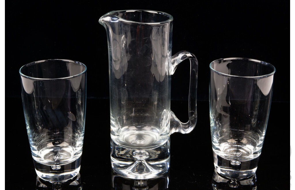 Retro Heavy Based Glass Pitcher with Pair Matching Tumblers