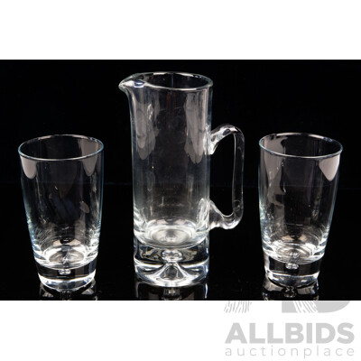 Retro Heavy Based Glass Pitcher with Pair Matching Tumblers