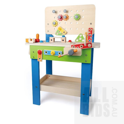 Assorted Hape Toys Include Master Work Bench E3000 And Quadrilla Castle Escape E6012 -ORP $289.94 - Lot Of Two