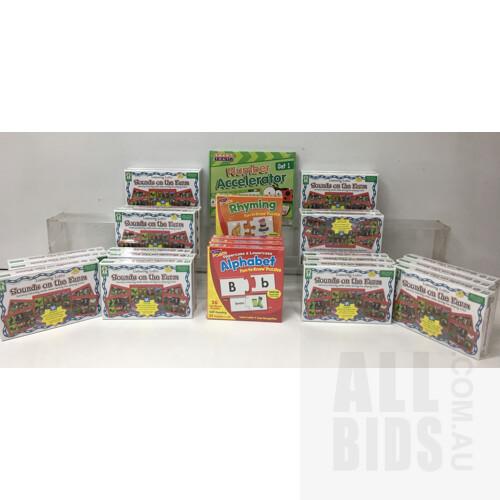 Assorted Children's Puzzle Include Listening Lotto Sounds On The Farm, Uppercase Lowercase Alphabet Fun To Know,Rhyming Fun And Number Accelerator ORP $700.00  Lot Of 26