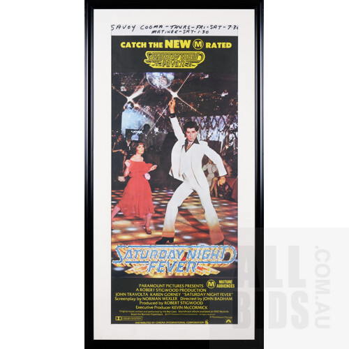 Original 1977 Saturday Night Fever Framed Daybill Movie Poster