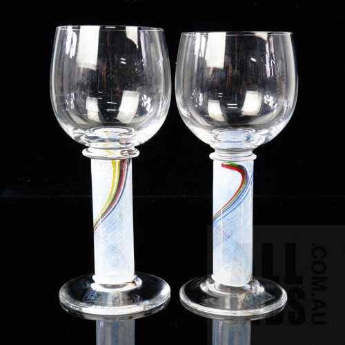 Pair of Bertil Vallien 'Rainbow' Wine Goblets for Boda