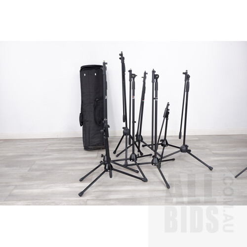 Assortment of Eight Adjustable Musical Instrument Stands with Carry Bag