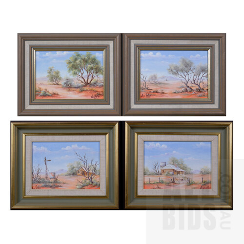 Sue Coffey, Set of Four Outback Scenes, Oil on Canvas, 11.5 x 16.5 cm