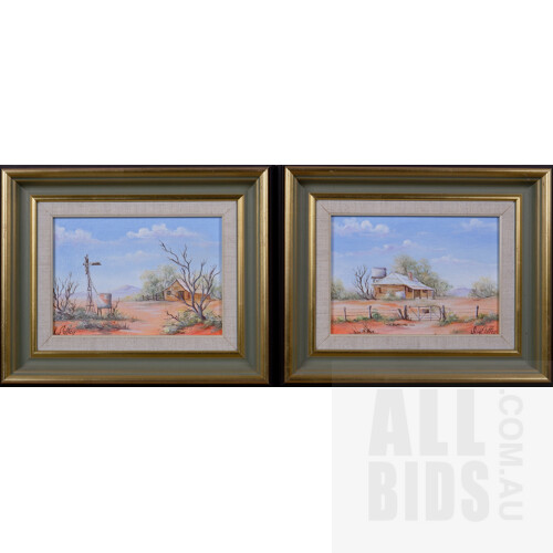 Sue Coffey, Set of Four Outback Scenes, Oil on Canvas, 11.5 x 16.5 cm