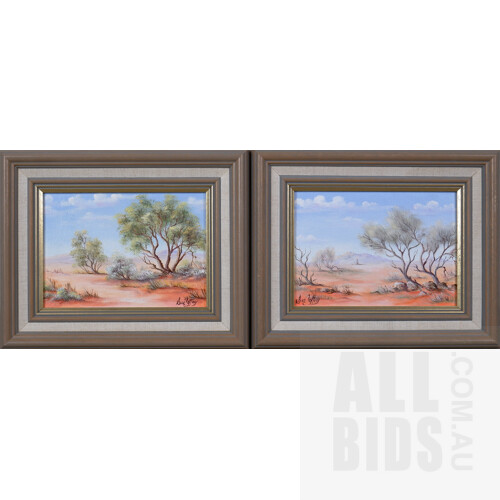 Sue Coffey, Set of Four Outback Scenes, Oil on Canvas, 11.5 x 16.5 cm