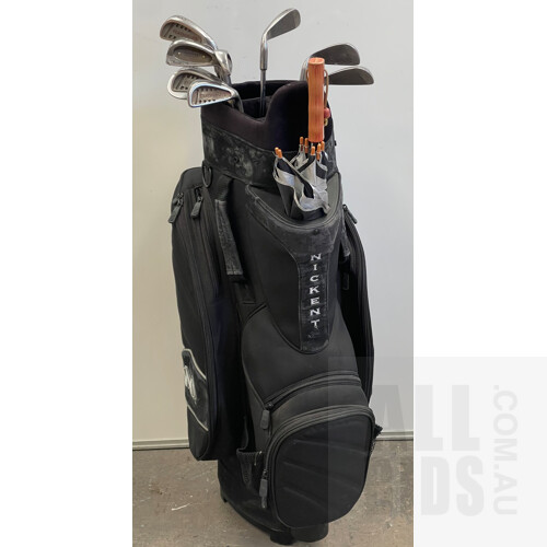 Nickent Golf Bag and Assorted Golf Irons