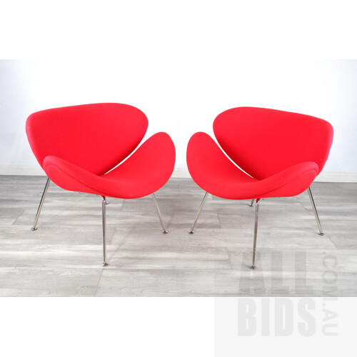 Pair of Matt Blatt Replica Pierre Paulin Orange Slice Armchairs