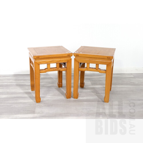Pair of Chinese Cyprus Side Tables, 20th Century