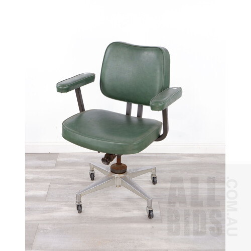 Vintage Industrial Bendix X1000 Green Vinyl Upholstered Office Chair, Ex Public Service, Circa 1970s