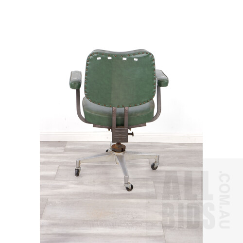 Vintage Industrial Bendix X1000 Green Vinyl Upholstered Office Chair, Ex Public Service, Circa 1970s