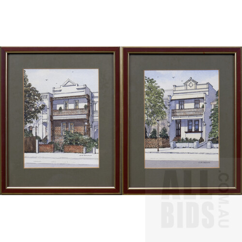 Pair of Alan Woolford Balmain Terrace Watercolours, each 18 x13 cm (2)