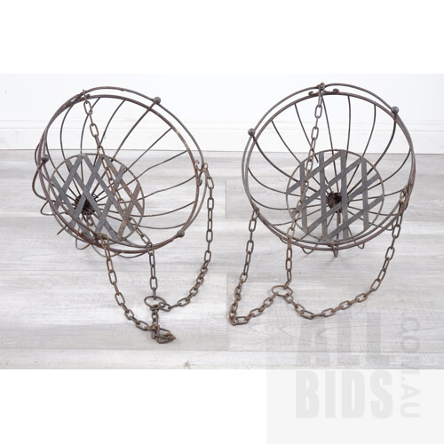 Pair Vintage Welded Iron Handing Plant Baskets