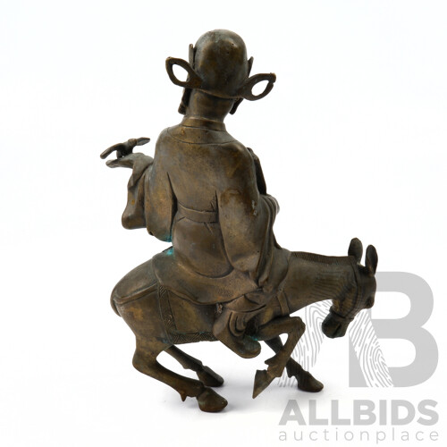 Brass Figure of a Chinese Scholar on a Donkey