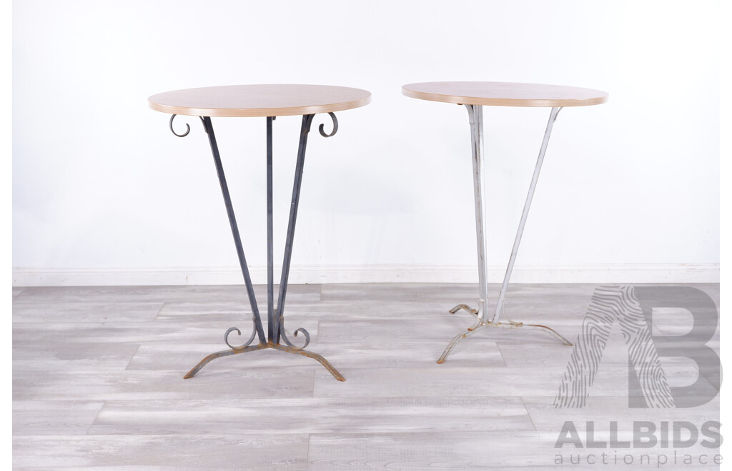 Pair of Tall Wrought Iron Base Tripod Tables