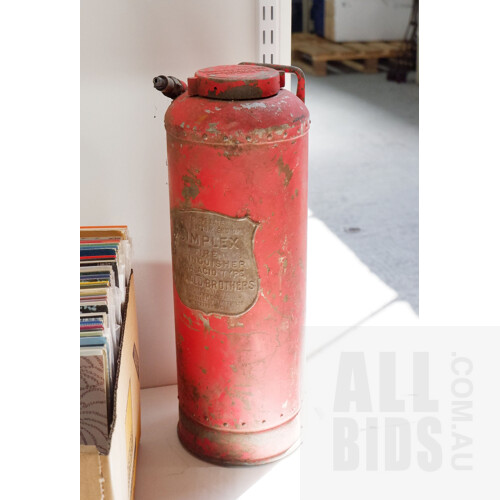 Vintage Simplex Brass Soda Acid Fire Extinguisher with Copper Plaque