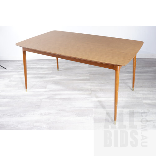 Retro Timber Laminate Dining Table with Brass Cap Feet