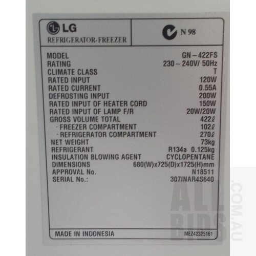 LG GN-422FS 422Litre Stainless Steel Fridge/Freezer