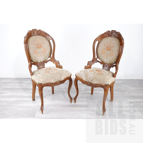 Pair of Louis Style Floral Fabric Upholstery Salon Chairs