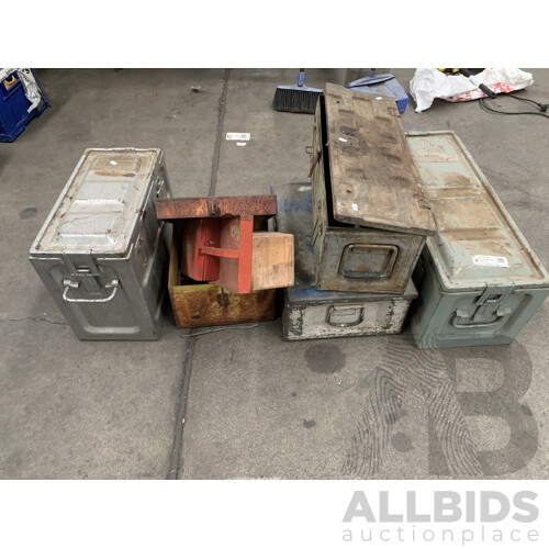 Assorted Storage Boxes Including Metal Military Box - Lot Of 5