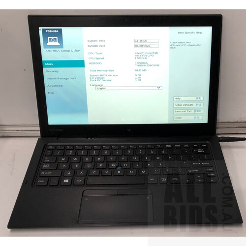 Toshiba Portege Z20t-C Intel Core m5 (6Y54) 1.10GHz 2-Core CPU 12.5-Inch 2-in-1 Touchscreen Laptop