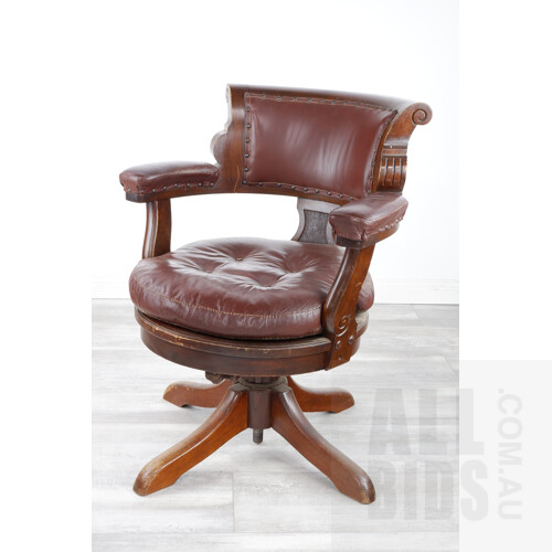Ex Commonwealth Government Tasmanian Blackwood and Burgundy Leather Chair, Possibly From Old Parliament House