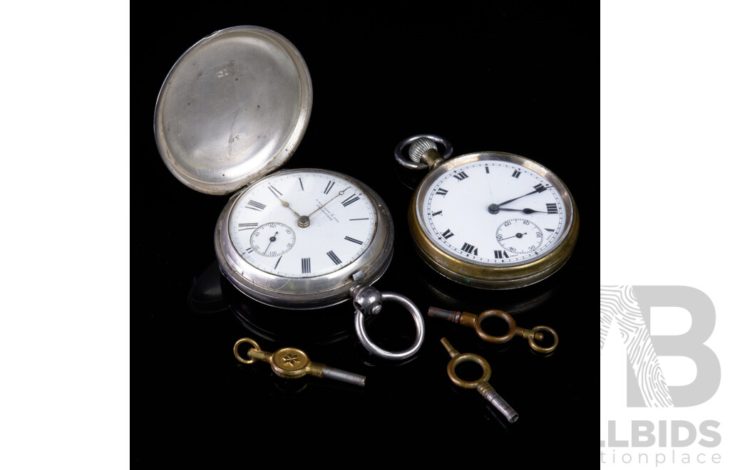 Antique Sterling Silver Cased Hunter Pocket Watch Retailed For A.Macrow & Son Melbourne, Anther Pocket Watch and Three Keys