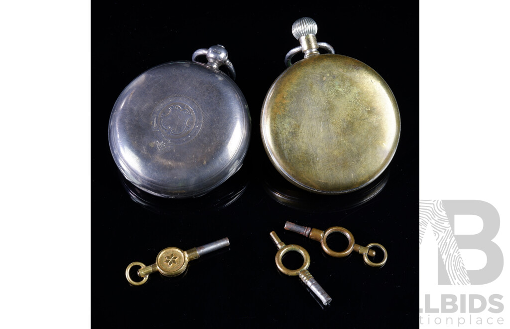 Antique Sterling Silver Cased Hunter Pocket Watch Retailed For A.Macrow & Son Melbourne, Anther Pocket Watch and Three Keys