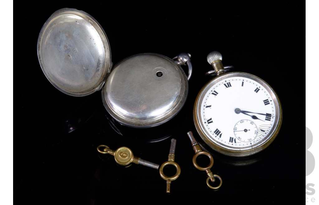 Antique Sterling Silver Cased Hunter Pocket Watch Retailed For A.Macrow & Son Melbourne, Anther Pocket Watch and Three Keys