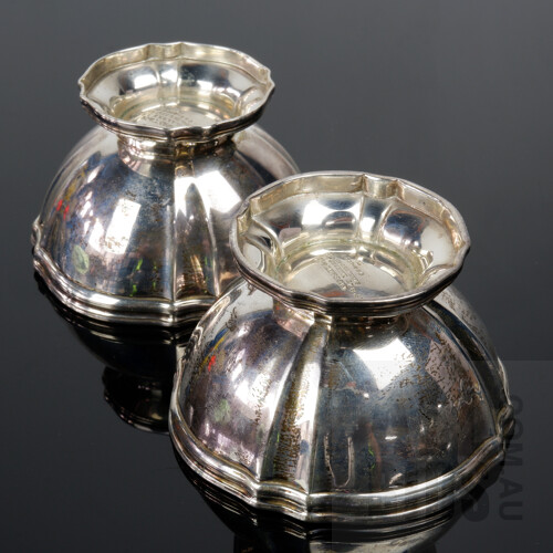 Pair of American Tiffany Sterling Silver Salts with Gilded Interiors, 113g