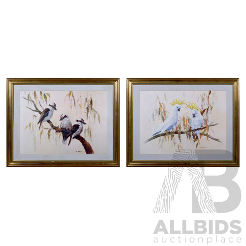 Pair of Framed John Hansen Prints, Kookaburras & Sulphur Crested Cockatoos, each 79 x 100 cm (framed) (2)