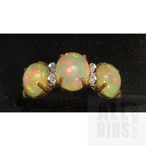 9ct Gold Solid Opal & Diamond Ring