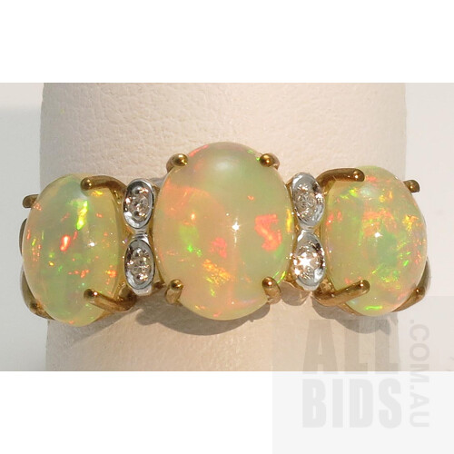 9ct Gold Solid Opal & Diamond Ring