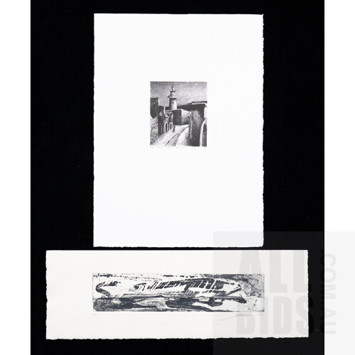 Two Barak Zelig, Private Journey (untitled) 1989 and The Syrian Ghetto 1992, Etching, Image sizes 5 by 25.5cm and 9.5 by 8cm 