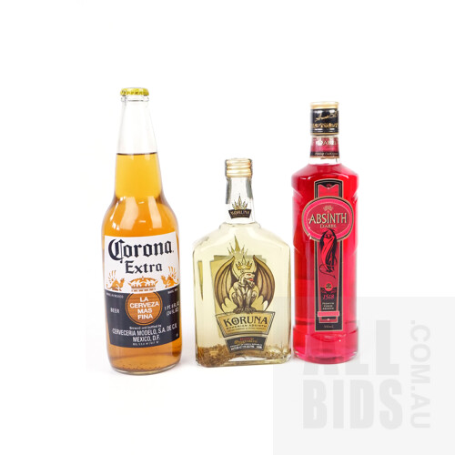 Czech Premium Absinth Dabel 500ml, Koruna Absinth and Corona Extra 1 x Pint