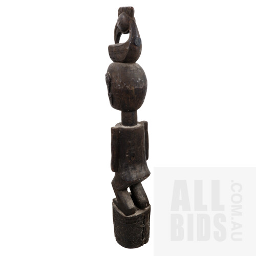 Tall Carved and Painted Hardwood Ancestral Figure From PNG or Indonesia, Circa 1930-40s